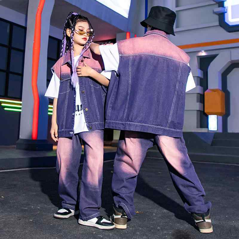 子供 ヒップホップ 服 デニム セット 春夏 学生 ステージ キッズ 男の子 女の子 パフォーマンス パンツ ジャズ ダンス