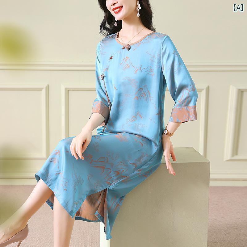 ワンピース レディース 中国 ドレス おしゃれ 夏 清涼 ジャカード バックル 歌 錦 チャイナ フェミニン|セキュアデポ