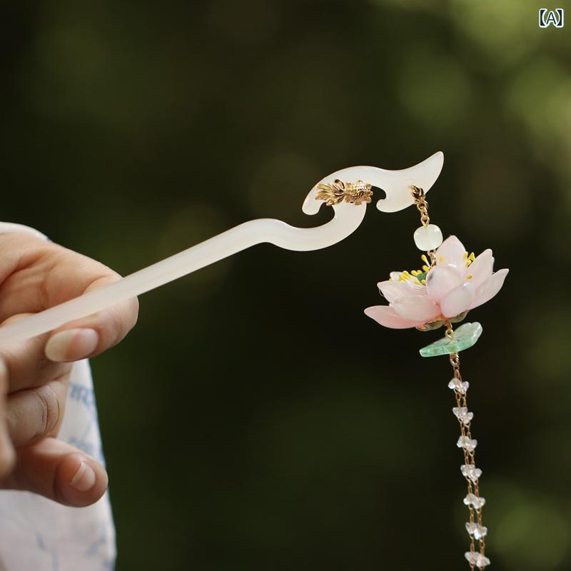 蓮モチーフ ヘアピン チャイナ風 フェアリー 茶師服 アクセサリー 髪飾り スイング 上品 花 かんざし