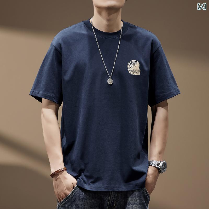 Tシャツ おしゃれ メンズ 半袖 夏 ストリート アメリカン カジュアル 紳士服 メンズ ゆったり トップス レトロ ラウンドネック プリント