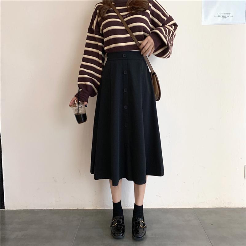 スカート レディース 秋 春 ハイウエスト 大きいサイズ ミモレ丈 スリム アンブレラ 韓国 ヒップ カバー aライン 大振り