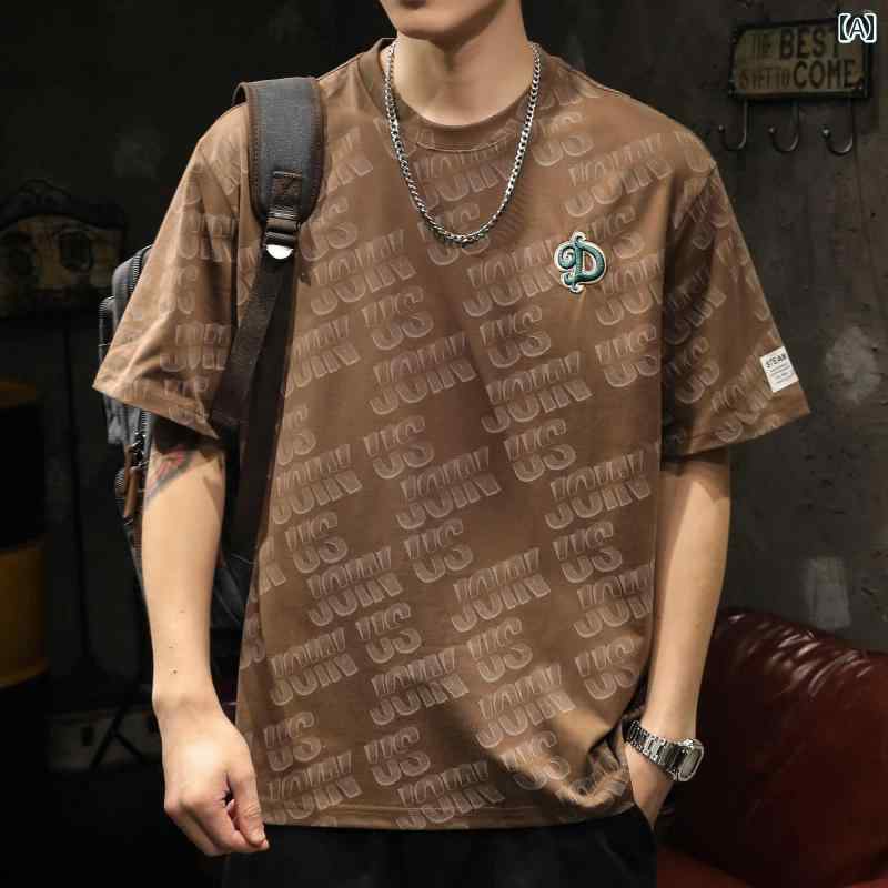 シャツ Tシャツ メンズ アメリカン ヘビーウェイト 半袖 夏 綿 オール プリント トップスイン ラウンドネック ゆったり 大きいサイズ 五分袖