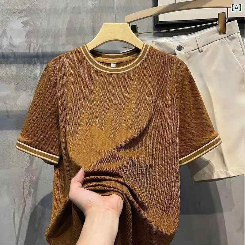 トップス シャツ Tシャツ メンズ カジュアル ライト 高級感 夏 薄手 ジャカード 冷 半袖 ファッション スリム 半袖