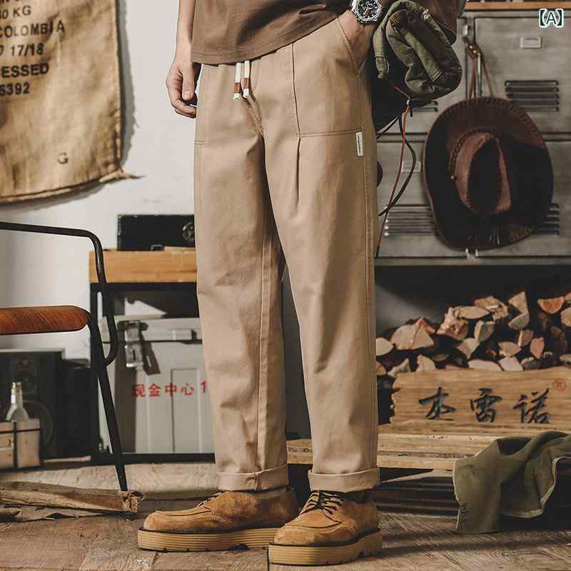 メンズ ファッション パンツ アメリカン レトロ カジュアル ワークパンツ 夏 シンプル ウォッシュ ストレート ワイドレッグ メンズ｜セキュアデポ