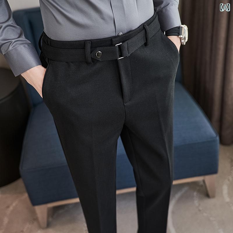 パンツ スーツ スラックス メンズ ウール 秋冬 スリムフィット 厚手 カジュアル ストレート レッグ 韓国 快適