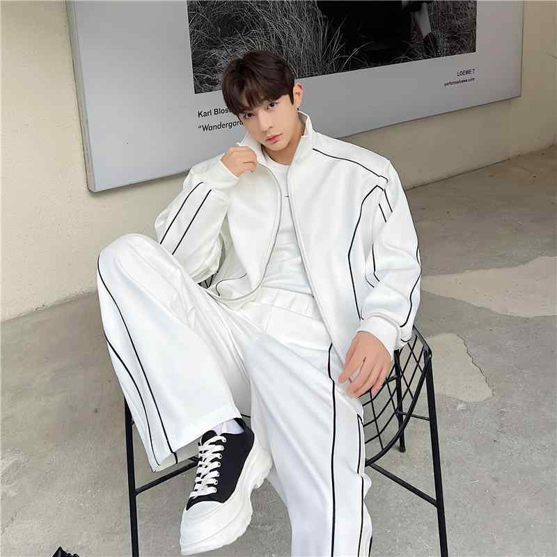 セット アップ 春 メンズ スタンドカラー ジャケット 韓国 ワイドレッグ パンツ 2点 セット 8,298円