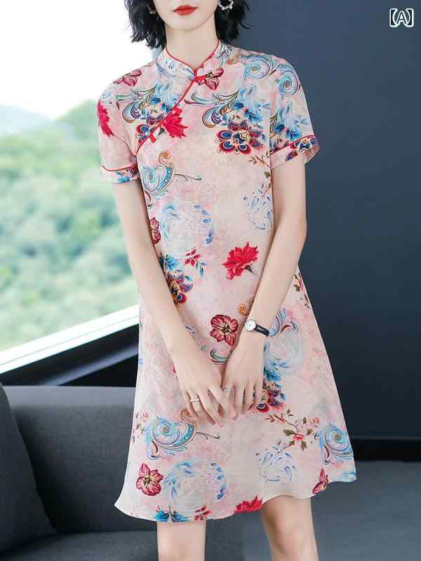 レディース 夏 ワンピース きれいめ 上品 ミセス マザーズ 婦人服 ドレス 女性 春 スカート 中国 レトロ チャイナ 中華風