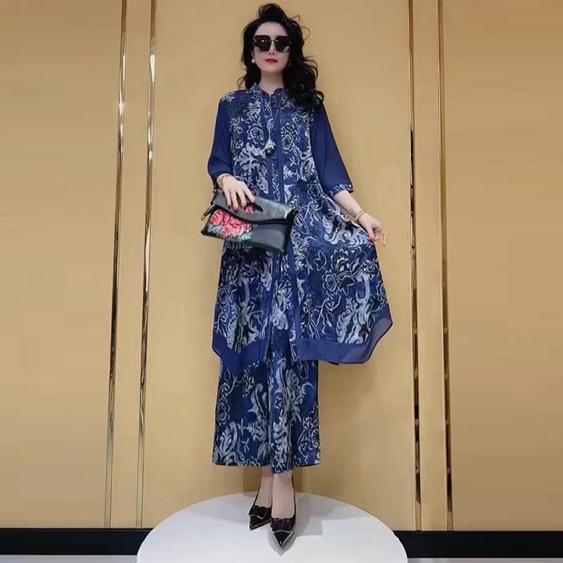 レディース 婦人服 レトロ スーツ マザー チャイナ風 スリム ワイドレッグ パンツ 2点 セット ファッション の商品写真