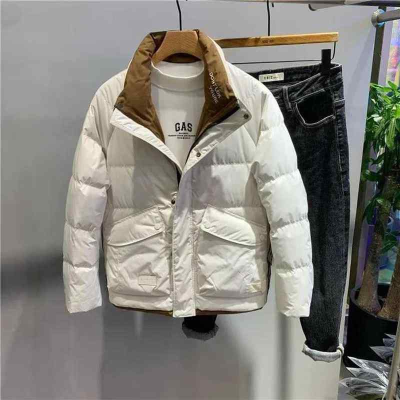 ジャケット メンズ ファッション 冬 スタンドカラーステッチ 対照的 色 暖かい 綿 男性用 カジュアル 軽量 暖かい 綿