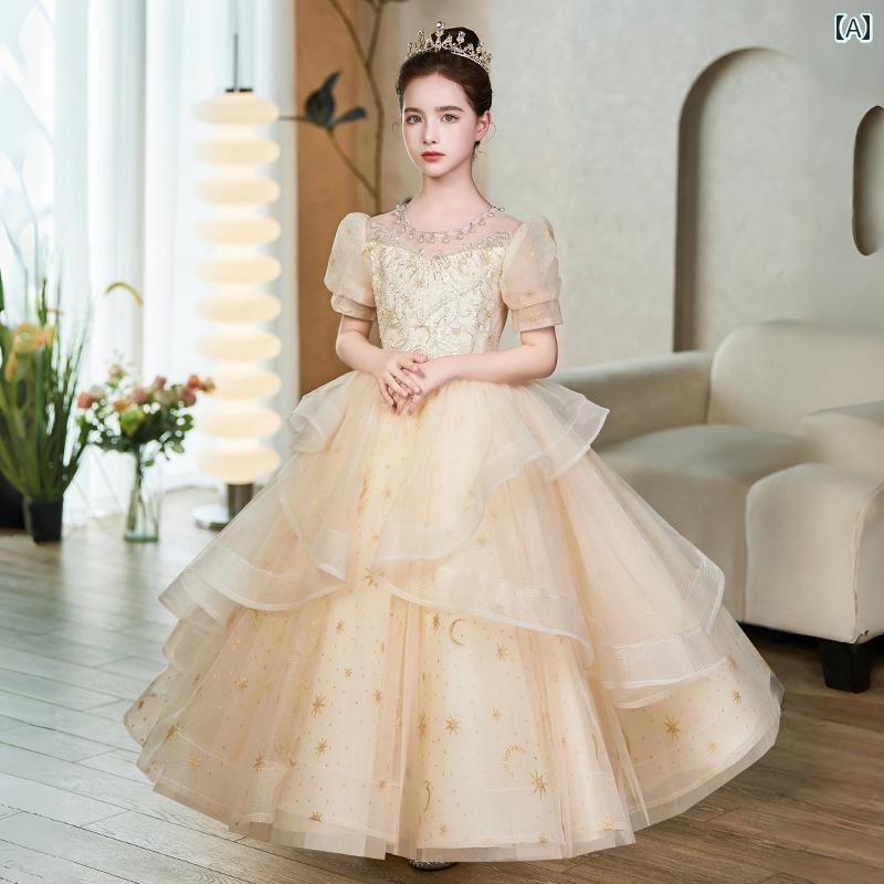 キッズ パーティードレス ジュニア ファッション 子供服 ドレス 豪華感 夏 誕生日 フラワーガール プリンセス 発表会 パフォーマンス 衣装