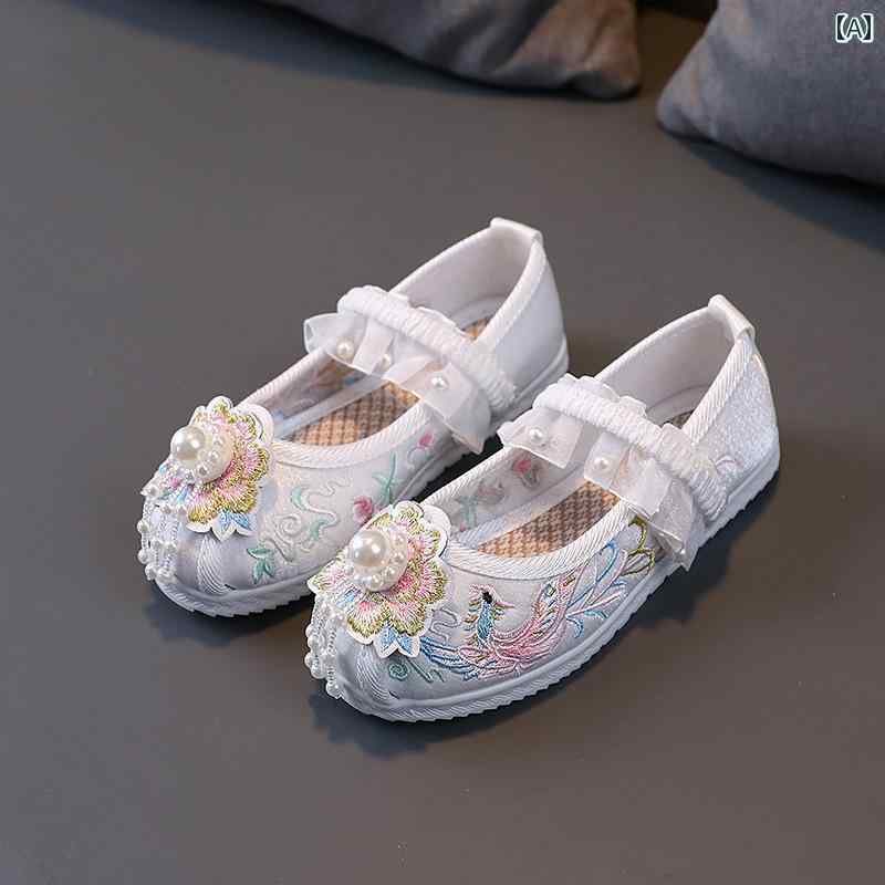シューズ 靴 子供靴 かわいい メリージェーン 歩きやすい キッズ 漢服 女の子用 刺繍 チャイニーズスタイル 中華風 子供用 布靴 民族風 衣装 ダンス パフォーマンス