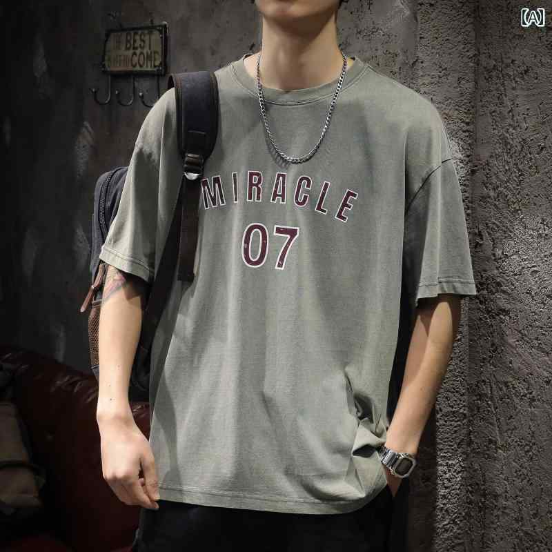 ヘビー コットン 高級 Tシャツ 半袖 メンズ ゆったり 大きいサイズ 夏 アメリカン レトロ ウォッシュ Tシャツ 半袖 メンズ