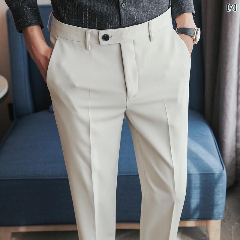 スーツパンツ スラックス 春夏 軽やか 豪華 メンズ カジュアル パンツ 韓国 ストレッチ性 九分丈 スリムフィット メンズ レジャー