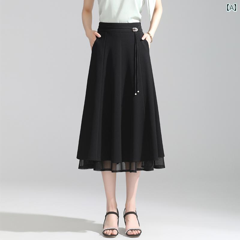 レディース スカート 婦人服 ハイウエスト おしゃれ シンプル 豪華感 上品 エレガント 夏 フレア