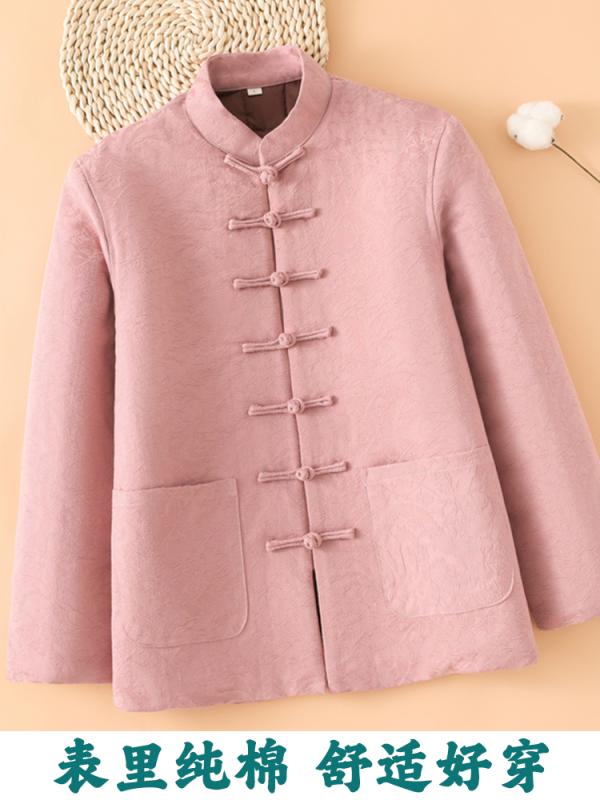 ジャケット レディース 冬 綿 唐 スーツ プレート バックル 綿 暖かい 綿入り 服 厚手
