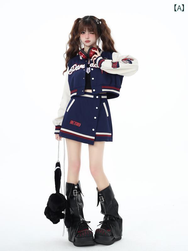 レディース 婦人服 レディース ロリータ アメリカン ストリート 秋冬 カレッジ レトロ スタジャン アウター スカート セットアップ