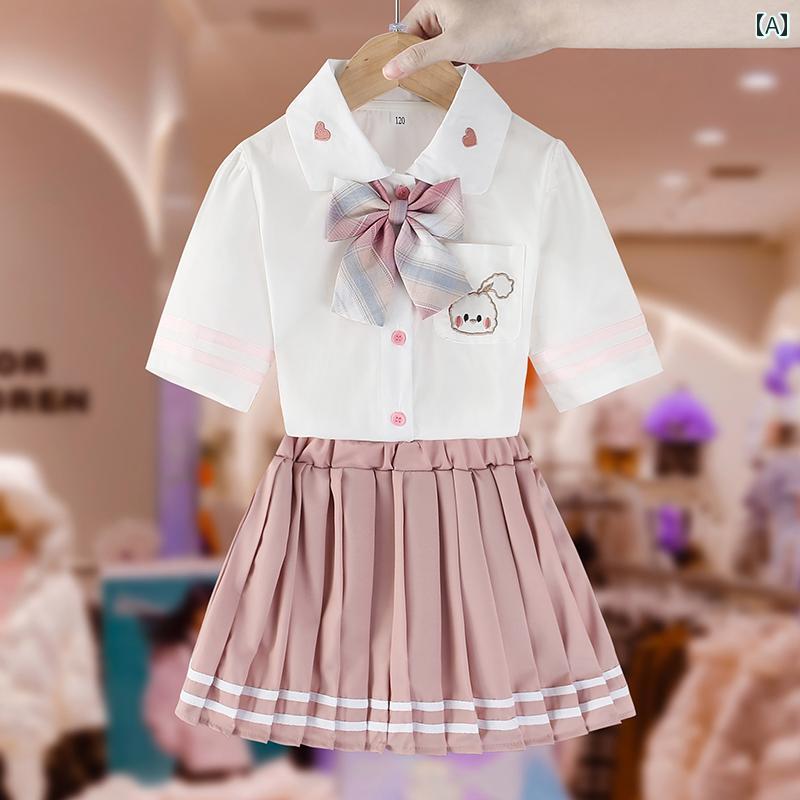 スカート キッズ セットアップ 子供服 ガールズ スーツ リトル ガールズ カレッジ JK ガールズ チェック柄 プリーツスカート スーツ ツーピース 薄型