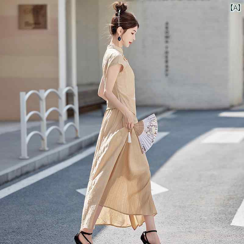 レディース レディース 婦人服 トップス パンツ セットアップ 上下セット セットアップ チャイナ風 レトロ 夏