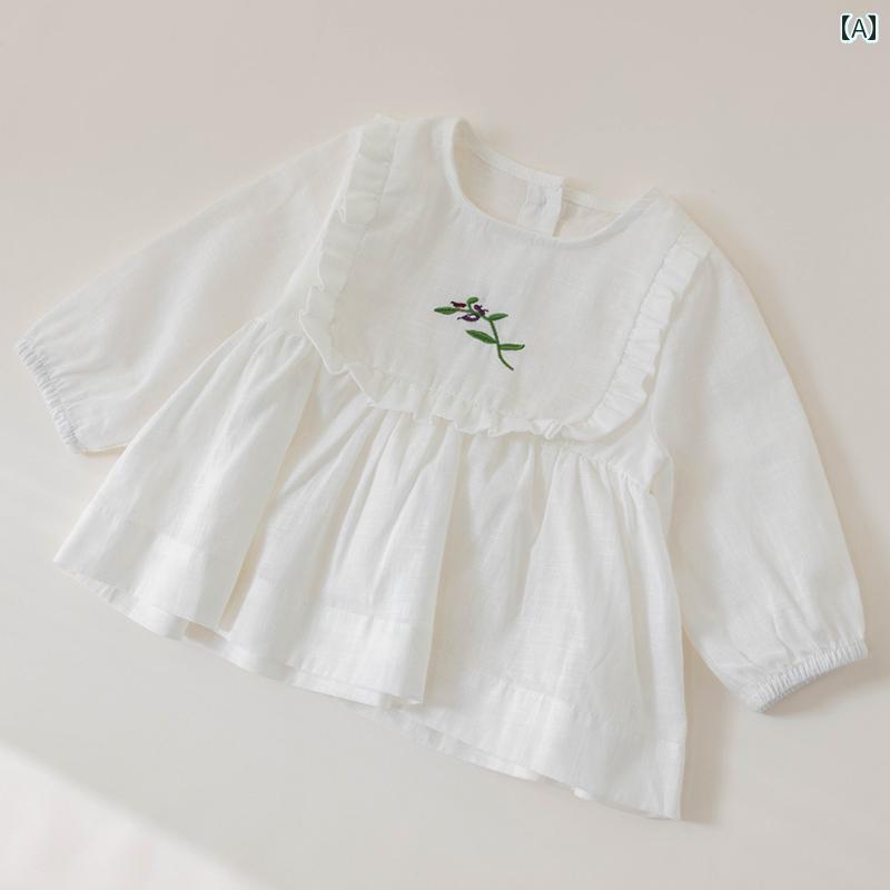 夏 カジュアル ベビー ワンピース 子供服 かわいい 手 刺繍 レース シャツ 春 女児 赤ちゃん 長袖 スカート 快適 女の子 トップス