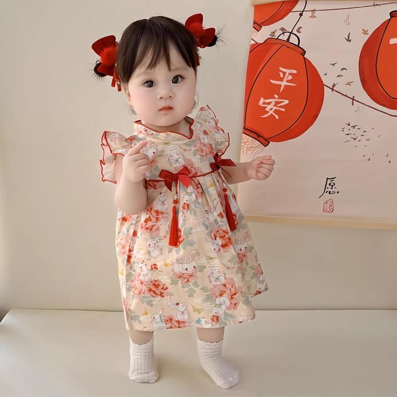 女の子 ドレス 夏 プリンセス 薄手 ノースリーブ ベビー ガール かわいい 赤ちゃん Aライン ハッピー ラビット