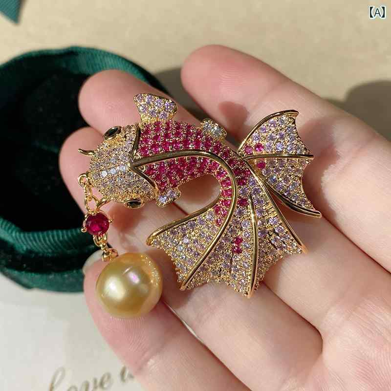 アクセサリー DIY ※パールなし 空ホルダー 半完成 厚手 金 メッキ マイクロ 舗装 ジルコニア かわいい 立体 金魚 ブローチ ピン パール 蜜蝋 コサージュ ホルダー