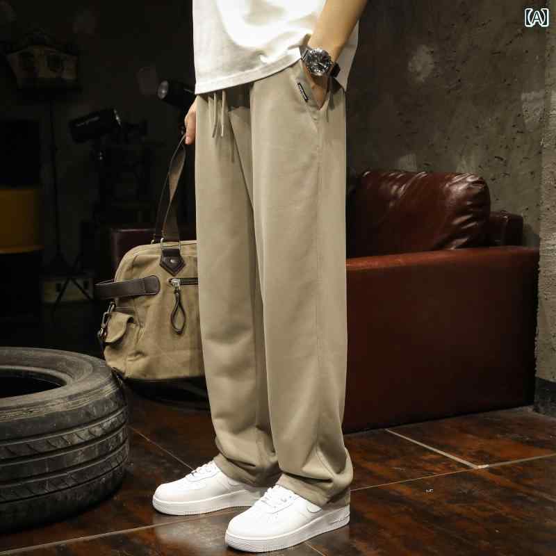 メンズ 長ズボン ロングパンツ ボトムス 春秋 ストレート スポーツ スウェットパンツ ワイドレッグ ややストレッチ性 ゆったり トップステッチポケット ウエストゴム リラックス 綿 縦長感 カジュアル レジャー 旅行