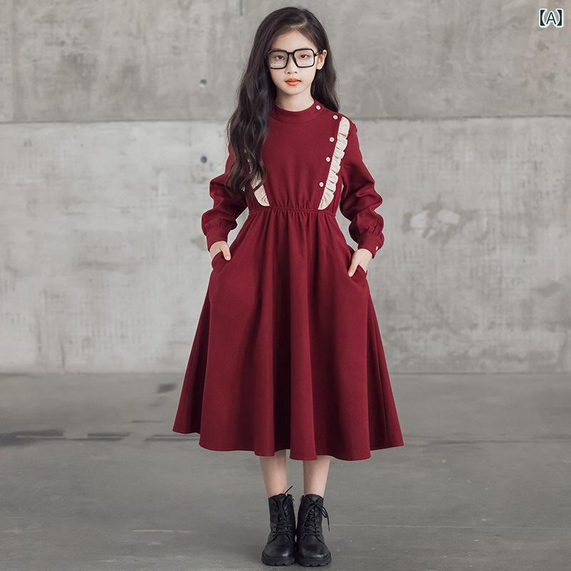 ドレス スカート 母娘 おそろい 服 女の子 ガールズ 春秋 中 大型 子供 親子 服 裏起毛 厚手 ミドル丈