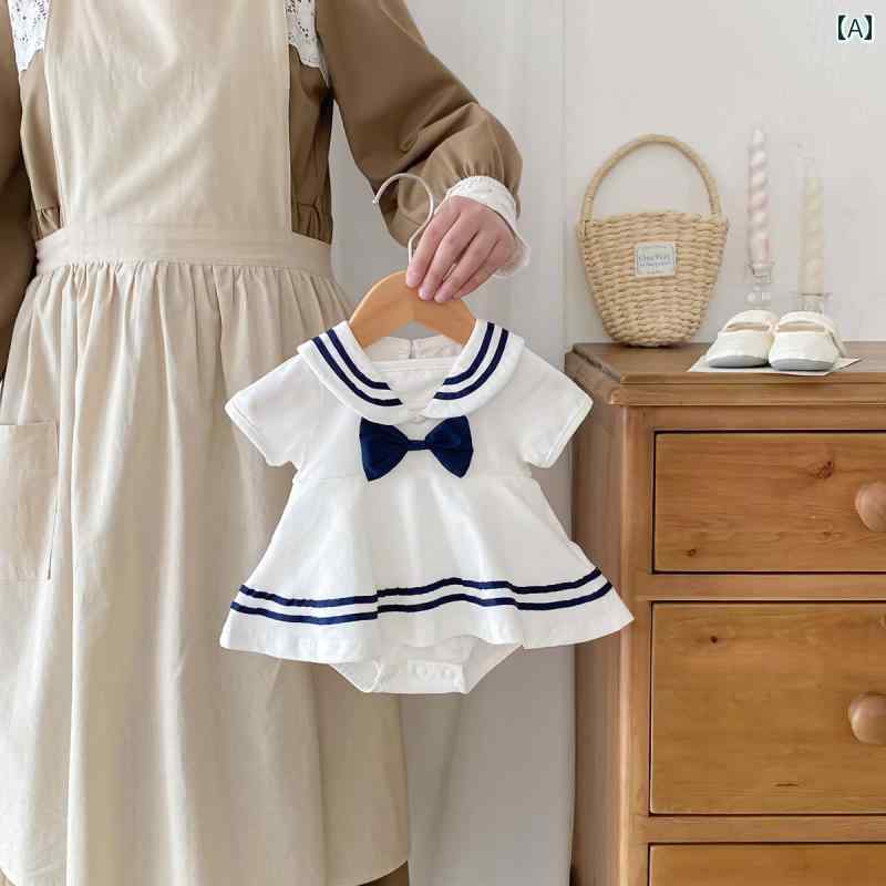 スカート ロンパース ベビー服 ジャンプ スーツ 夏 薄 服 新生児 女の子 ワンピース ボディスーツ カバー 夏服 かわいい ネイビー スタイル