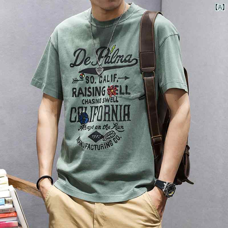 Tシャツ アメカジ 半袖 夏 ゆったり 大きめサイズ ベーシック シンプル カジュアル プリント ホームウェア トップス メンズ ファッション デイリー