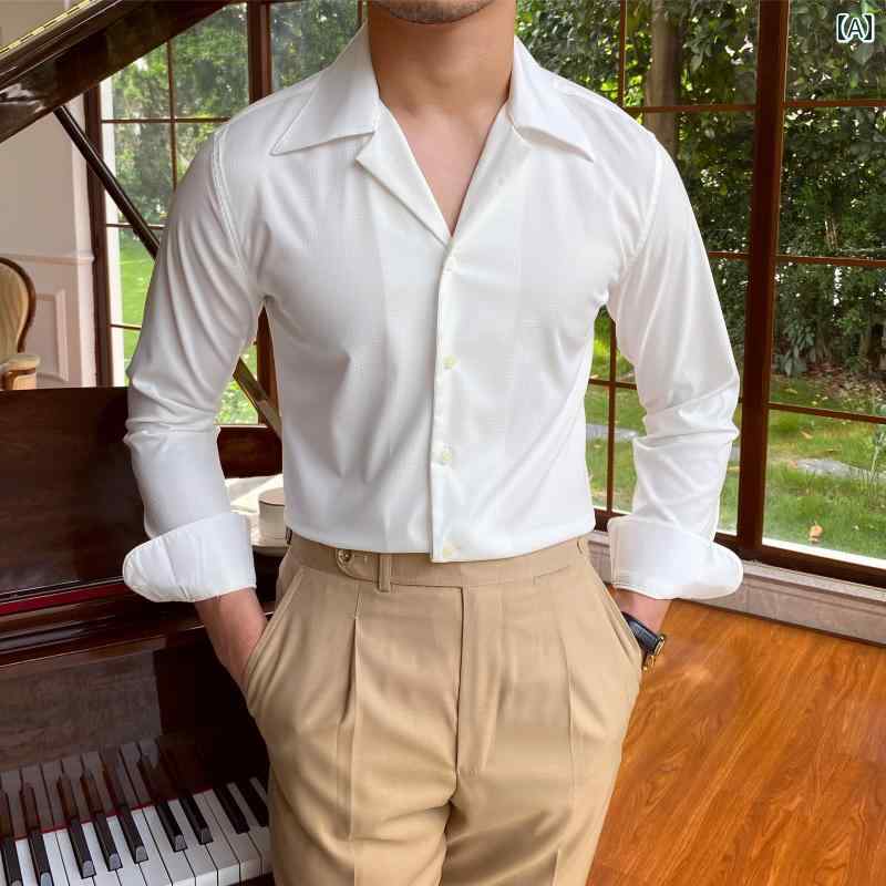 Yシャツ メンズ 大人 ビジネス オフィス カジュアル シンプル ブリティッシュ スタイリッシュ 紳士 ファッション 大きめサイズ 夏