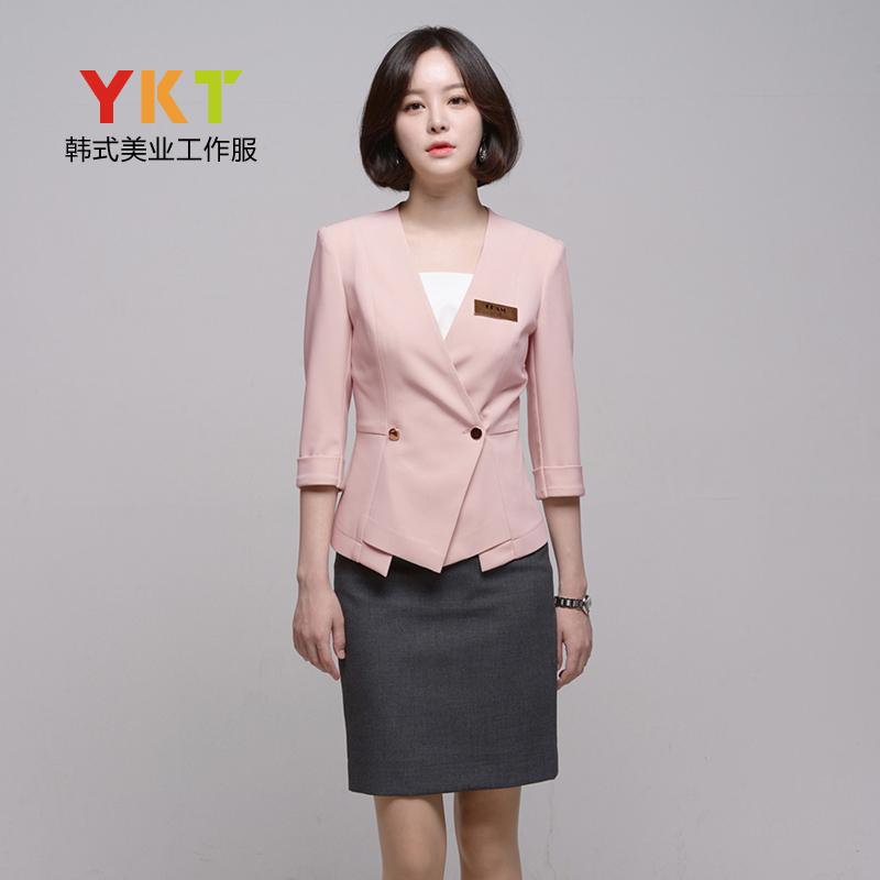 受付 制服 レディース ウェア 韓国 ビジネス 服装 スーツ 整形 病院 診察 フロント 作業着 2点セット 講師 スカート アプリコット