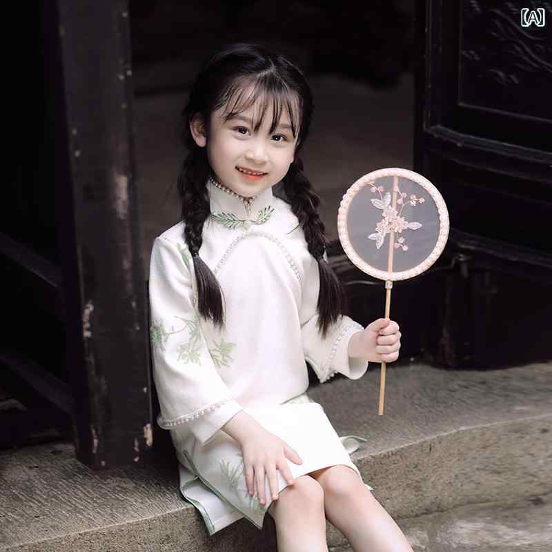 チャイナドレス キッズ 子供服 女の子 コスプレ 民族衣装 ワンピース さわやか 写真撮影 レトロ レトロ イベント 伝統 中国風 刺繍