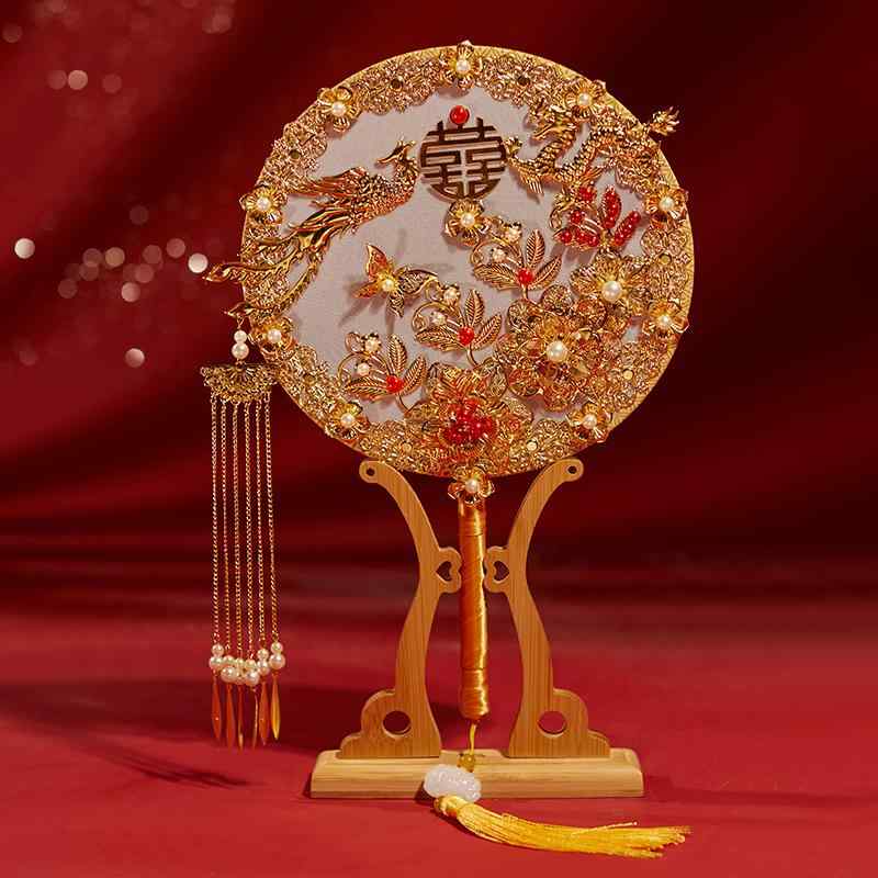 扇 うちわ ファン おしゃれ 花嫁 結婚式 レトロ 重厚 中国風 ラウンド インテリア アクセサリー 小物 ハッピー ゴールド プレゼント