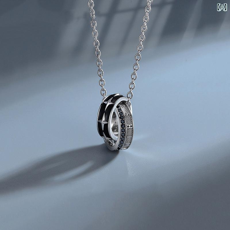 ペンダント メンズ シルバージュエリー ネックレス メンズ シンプル エレガント ダブルリング アクセサリー ワンポイント ペンダント 和風