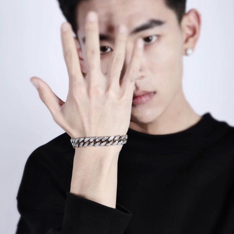 ブレスレット HIPHOP ジュエリー ユニセックス アメリカ ヒップホップ キューバ チェーン ヒップホップ 散りばめられた シルバー メンズ ストリート フル