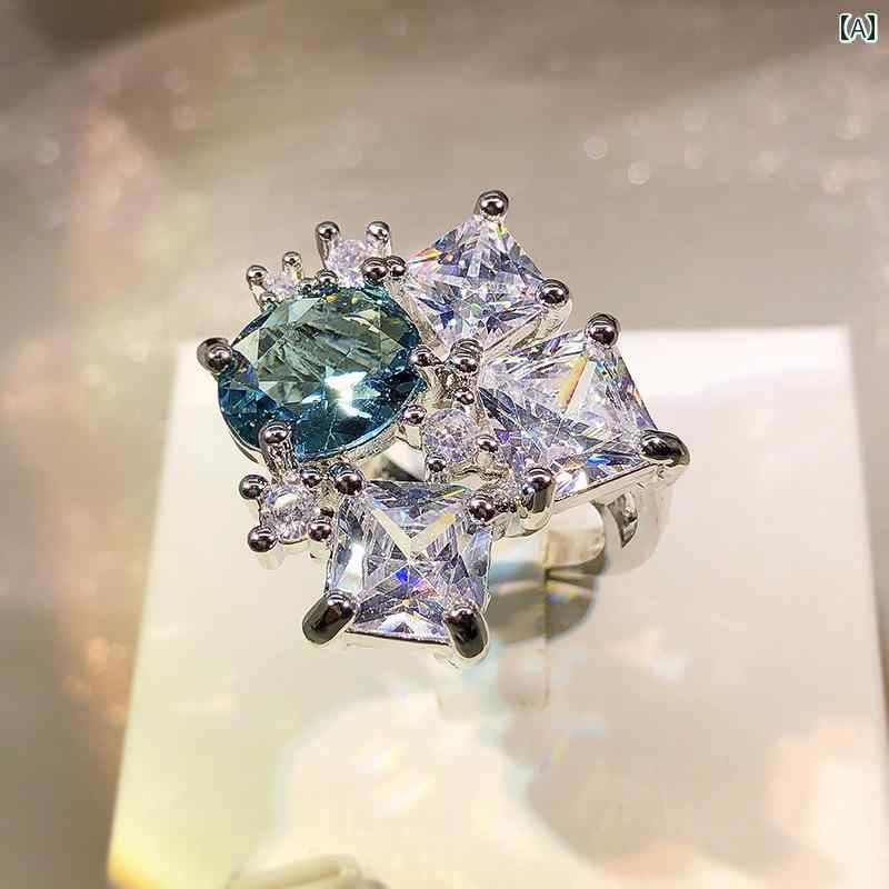 指輪 おしゃれ レディース アクセサリー オールシーズン フェイク トパーズ スカイ ブルー カラー ジュエリー リング 象嵌