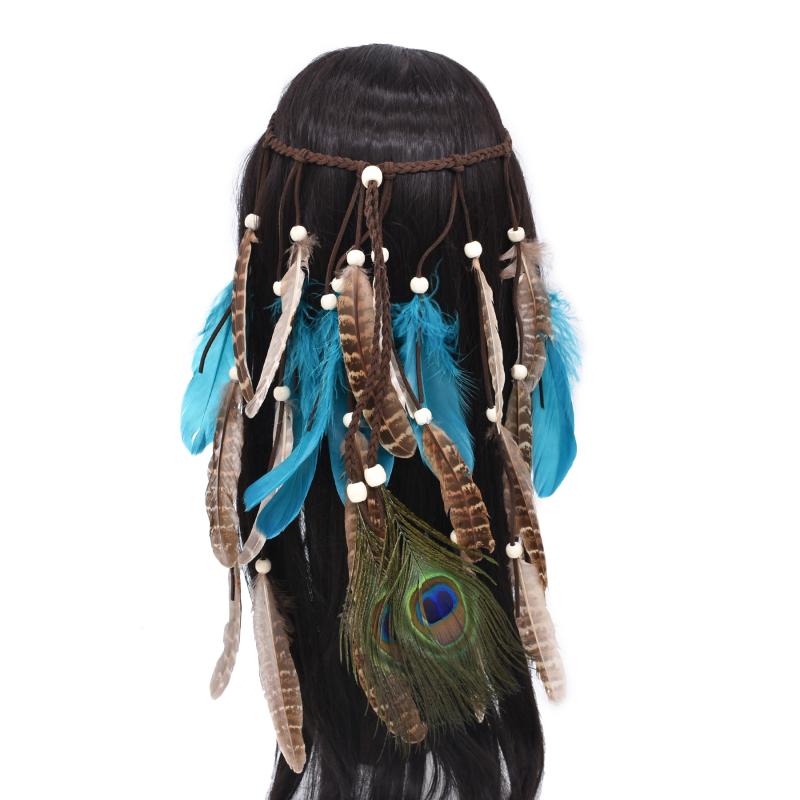 ヘッドドレス アクセサリー 雑貨 エスニック レトロ 髪飾り 孔雀 羽 タッセル ヘアロープ ボヘミアン エキゾチック ヘッド バンド