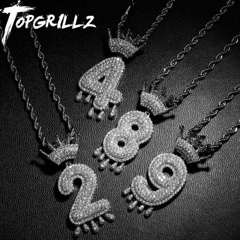 HIP HOP ジュエリー ユニセックス クラウン ラッキー ナンバー ペンダント ヒップ ホップ フル アラビア 数字 19 メンズ レディース ネックレス