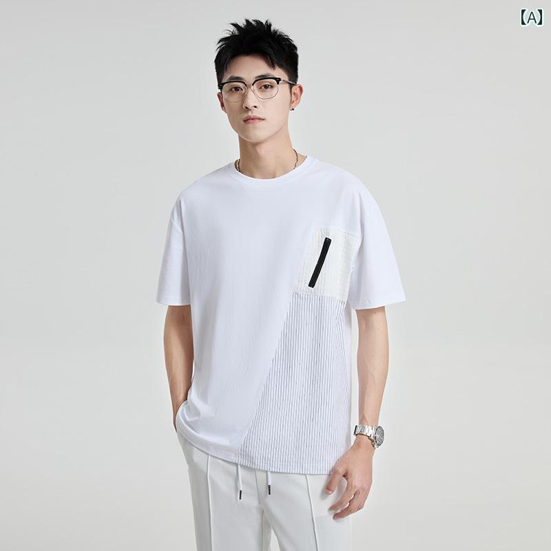 メンズ 夏 半袖 Tシャツ トップス 韓国 カジュアル ストリート シンプル おしゃれ 着やい 動きやい 快適 レジャー アウトドア ワーク デイリー アーバン