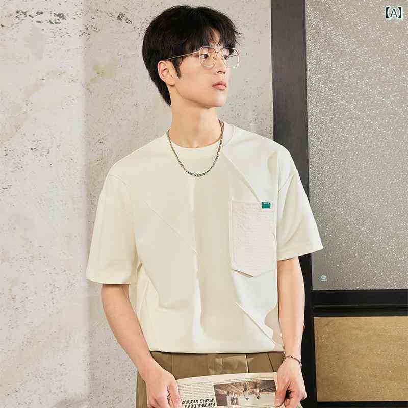 メンズ 夏 半袖 Tシャツ トップス 韓国 カジュアル ストリート シンプル おしゃれ 着やい 動きやい 快適 レジャー アウトドア ワーク デイリー アーバン
