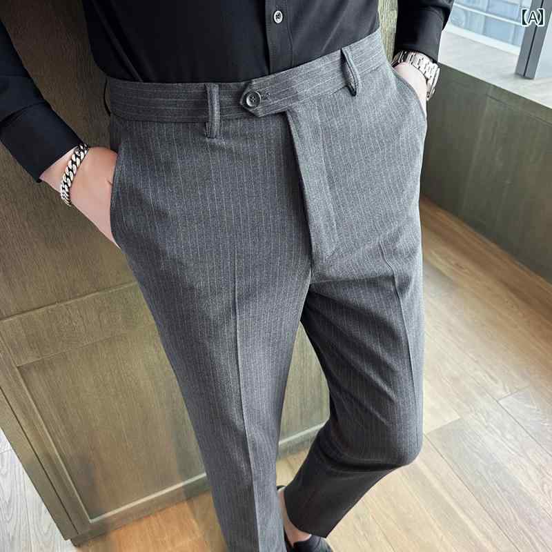 スラックス メンズ スーツパンツ メンズ ビジネスカジュアル 秋 スリムフィット ストライプ ロングパンツ レジャー 都会 ファッション さわやか