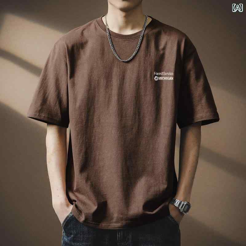 Tシャツ おしゃれ メンズ 半袖 夏 ストリート アメリカン カジュアル 紳士服 メンズ ゆったり トップス レトロ ラウンドネック シンプル