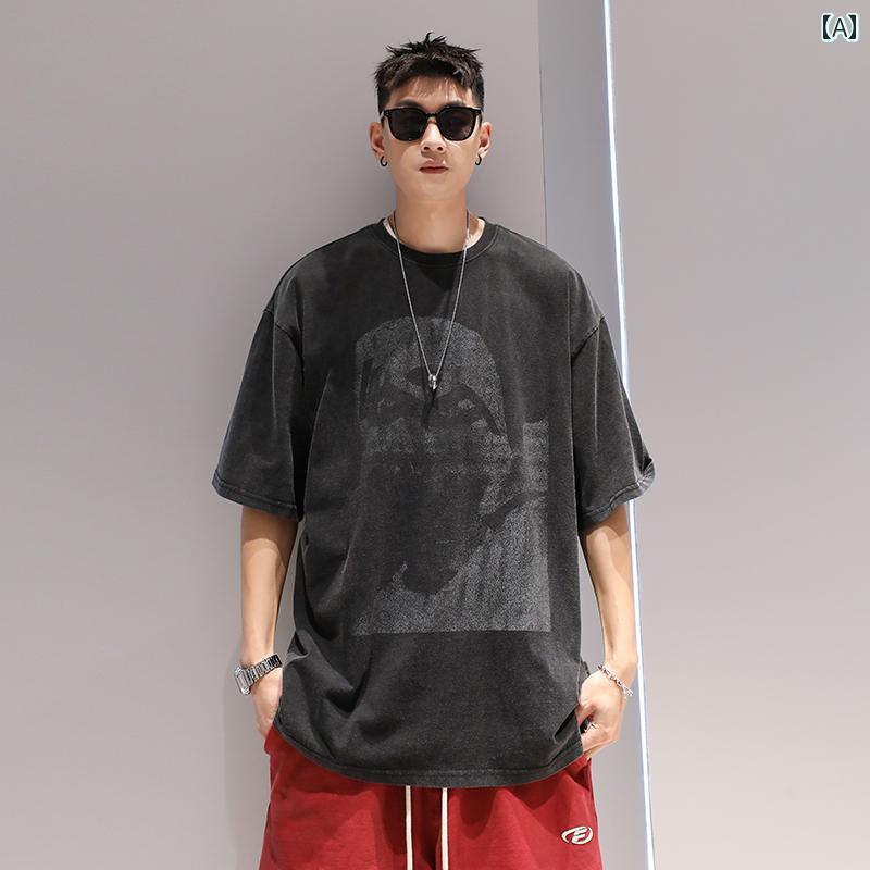半袖 Tシャツ メンズ 夏 トップス 韓国 カジュアル オーバーサイズ ゆったり ストリート おしゃれ かっこいい 着やい 動きやい 快適 イベント フェス レジャー アウトドア ダンス 衣装 パフォーマンス