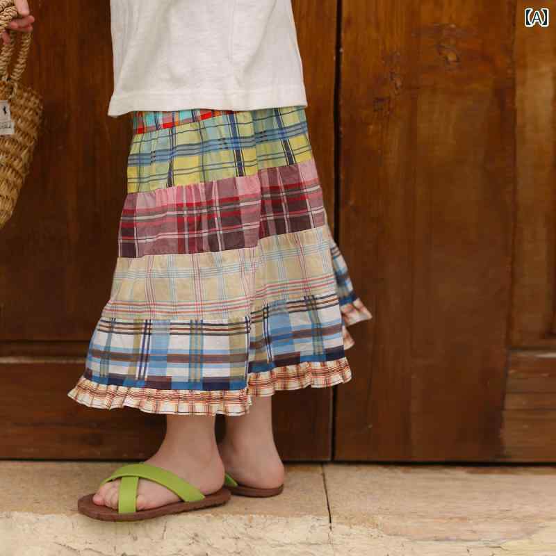 キッズ 子供服 チェックロングスカート カントリー風 ナチュラル かわいい おしゃれ 着やい 動きやい 快適 外遊び 外出 普段着 レジャー アウトドア お祝い 学校 幼稚園 保育園