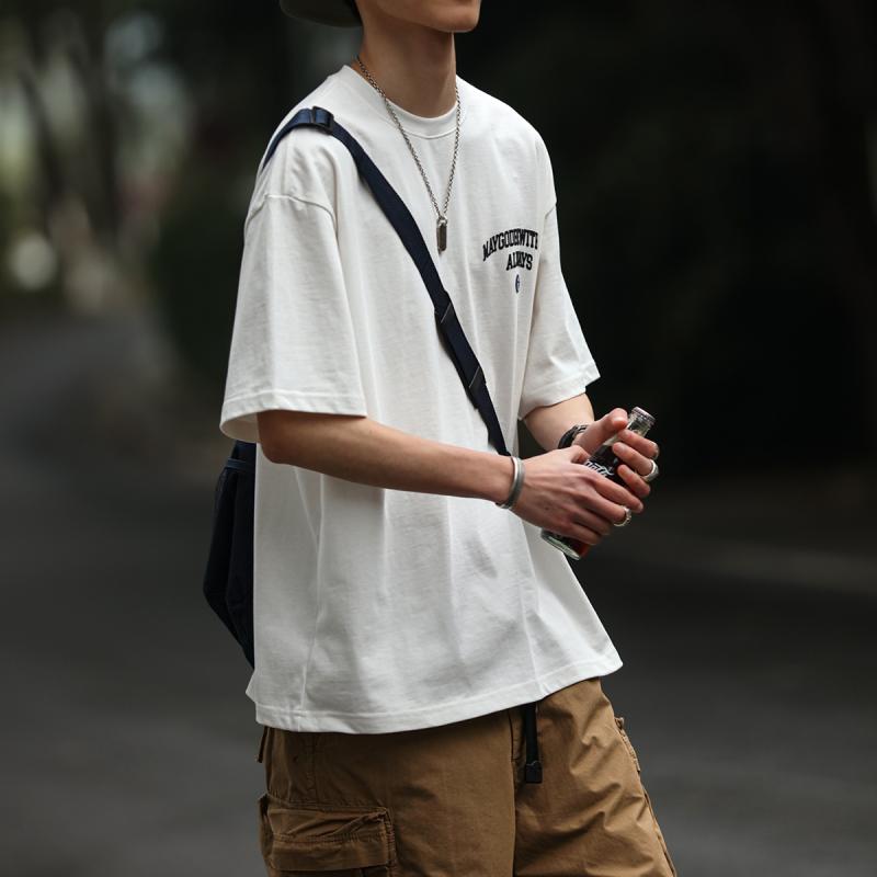 Tシャツ おしゃれ メンズ 半袖 夏 ストリート アメリカン カジュアル 紳士服 メンズ ゆったり トップス レトロ ラウンドネック プリント
