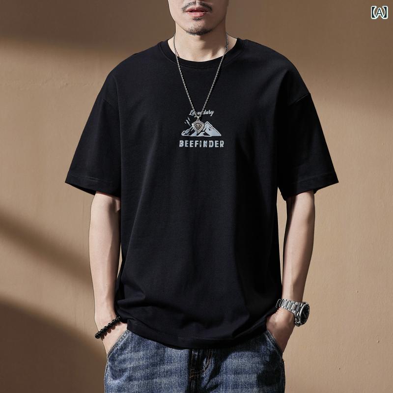 Tシャツ おしゃれ メンズ 半袖 夏 ストリート アメリカン カジュアル 紳士服 メンズ ゆったり トップス レトロ ラウンドネック プリント