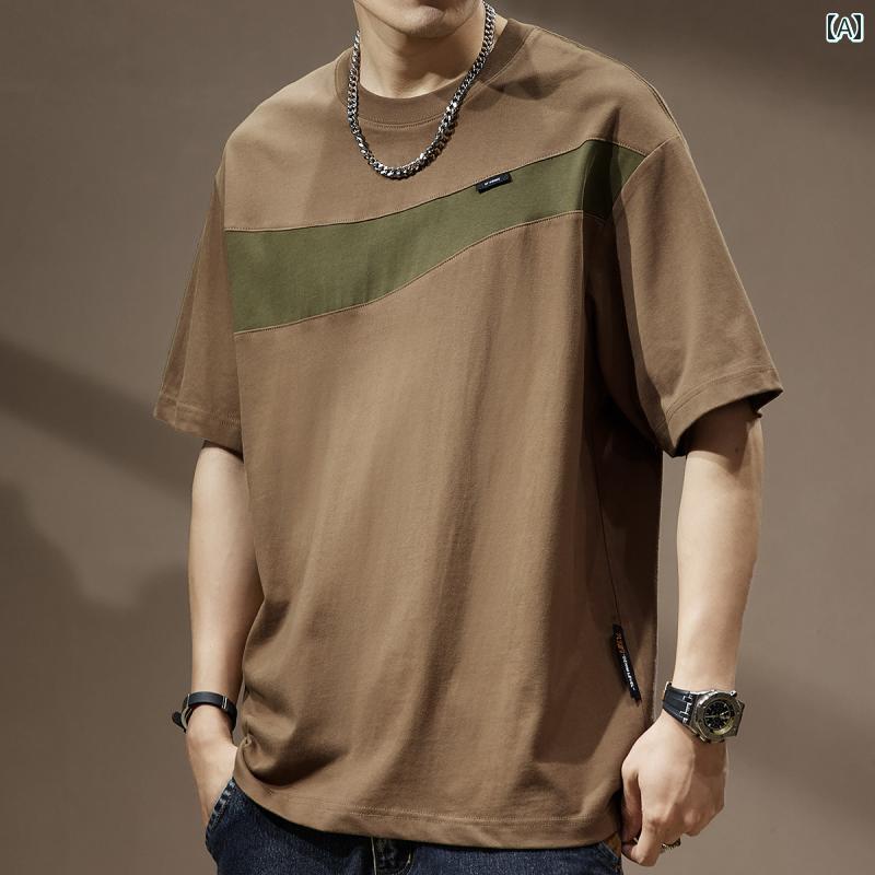 Tシャツ おしゃれ メンズ 半袖 夏 ストリート アメリカン カジュアル 紳士服 メンズ ゆったり トップス レトロ ラウンドネック シンプル