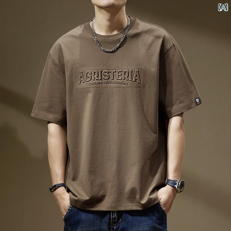 Tシャツ おしゃれ メンズ 半袖 夏 ストリート アメリカン カジュアル 紳士服 メンズ ゆったり トップス レトロ ラウンドネック シンプル