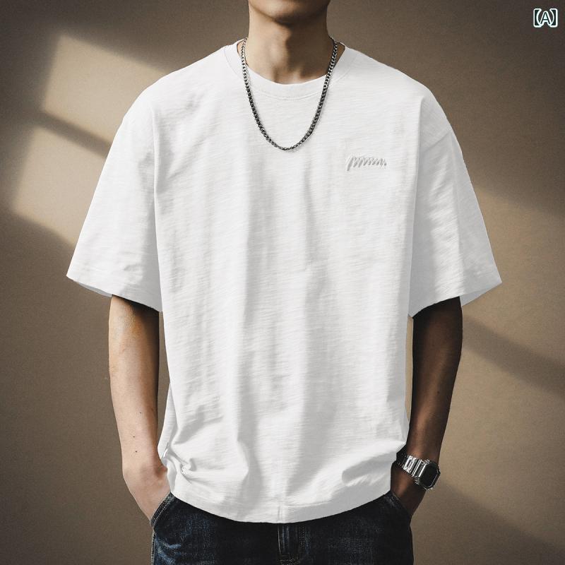 Tシャツ おしゃれ メンズ 半袖 夏 ストリート アメリカン カジュアル 紳士服 メンズ ゆったり トップス レトロ ラウンドネック シンプル