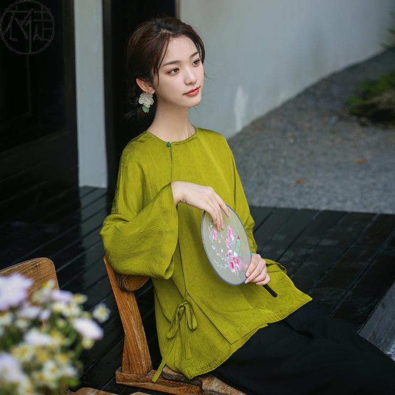 レディース 緑 唐背広 トップス 厚地の外套大きさ ゆったり たわい無い 茶師服 レディース 秋 仏教 服 瀬戸もの風 思いいれる 在介護ホーム お召しもの  茶服レディース 中国風